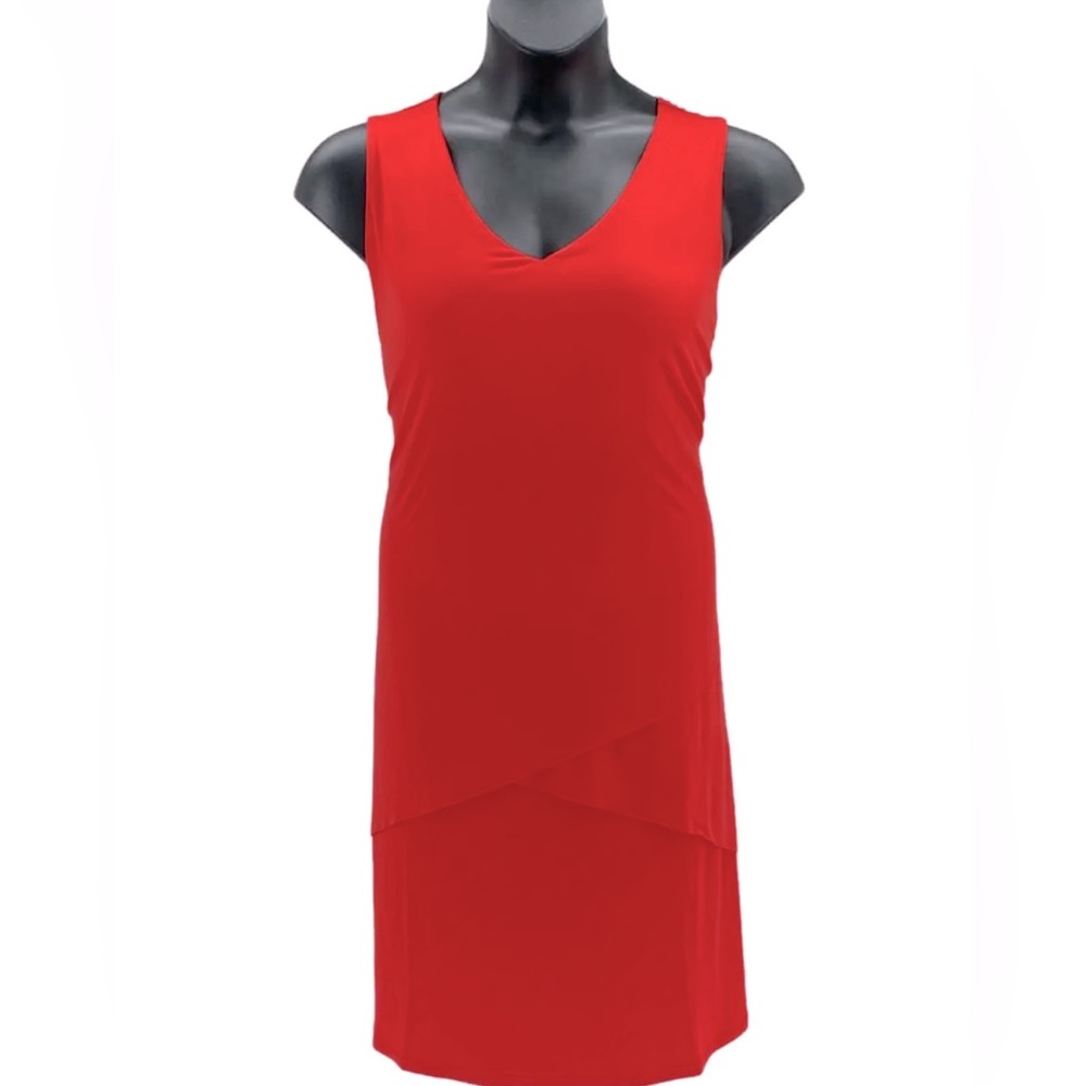 Susan Graver Midi Liquid Knit Sleeveless Tiered V-neckline Dress Size XL Petite - Picture 2 of 11